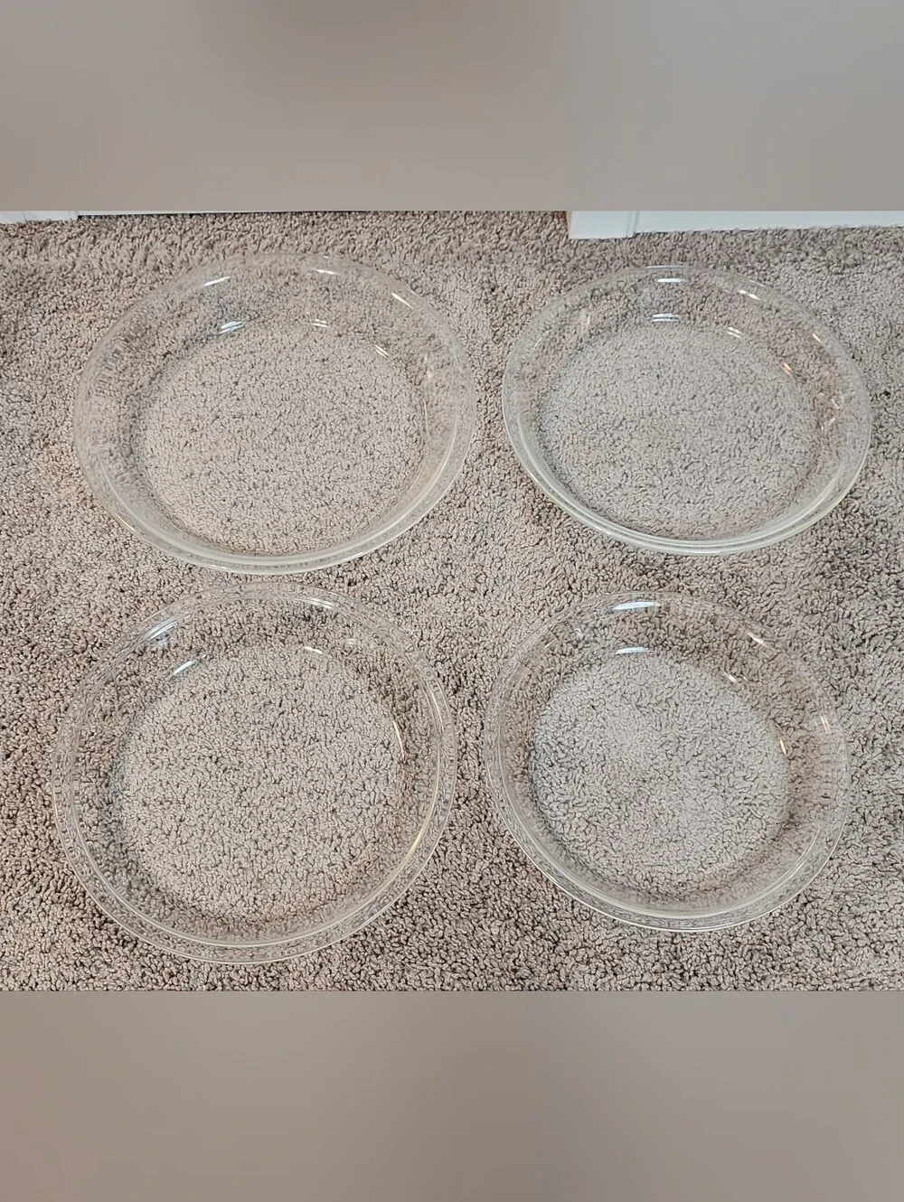 Pyrex Set Of 4 Clear Glass Pie Dish Ovenware Set, Light Signs Of Wear, No Chips